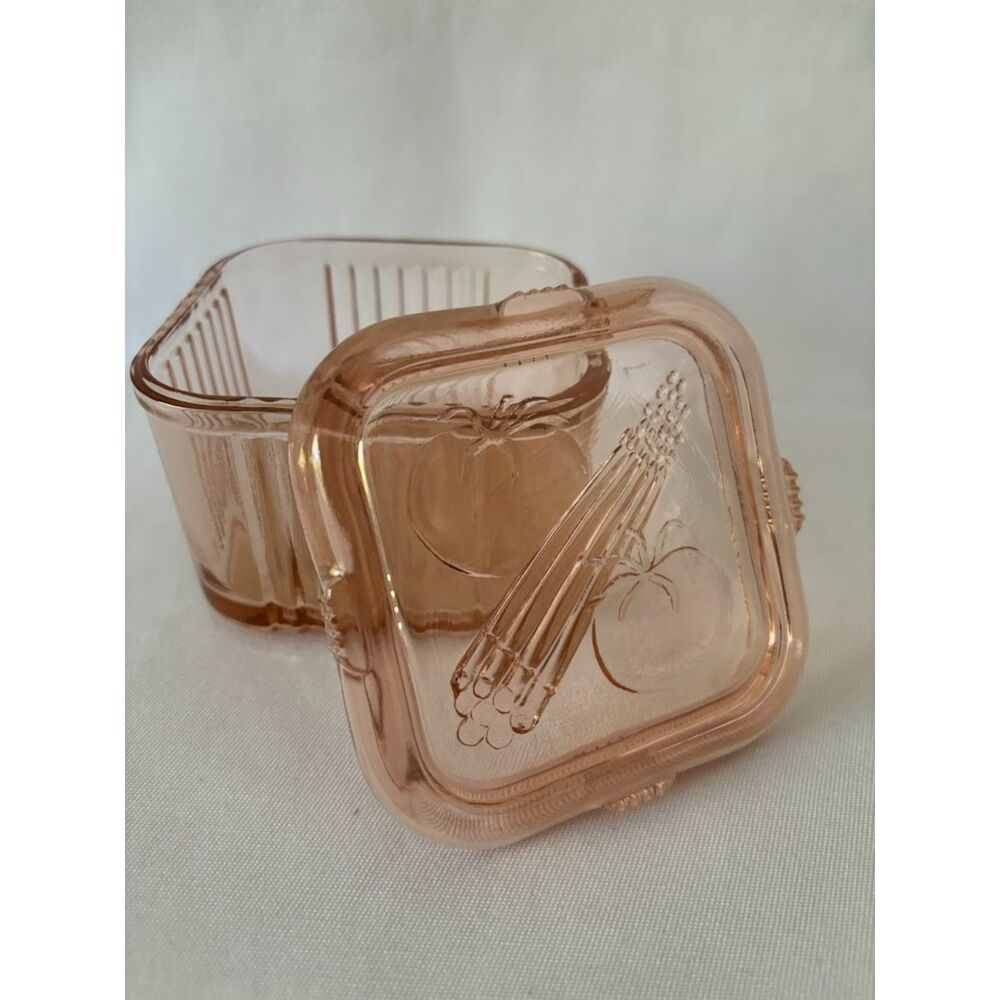 Vintage Depression Glass Pink Container with Lid